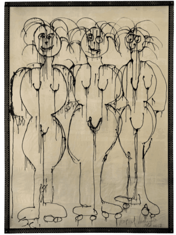 “Le tre grazie n.1 di Rafael Vanegas: tre figure femminili nude, tra ironia e sensualità, trasformano il mito classico in un rito contemporaneo di desiderio e dissacrazione.”